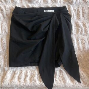 Zara Black Mini Skirt with Tie Detail